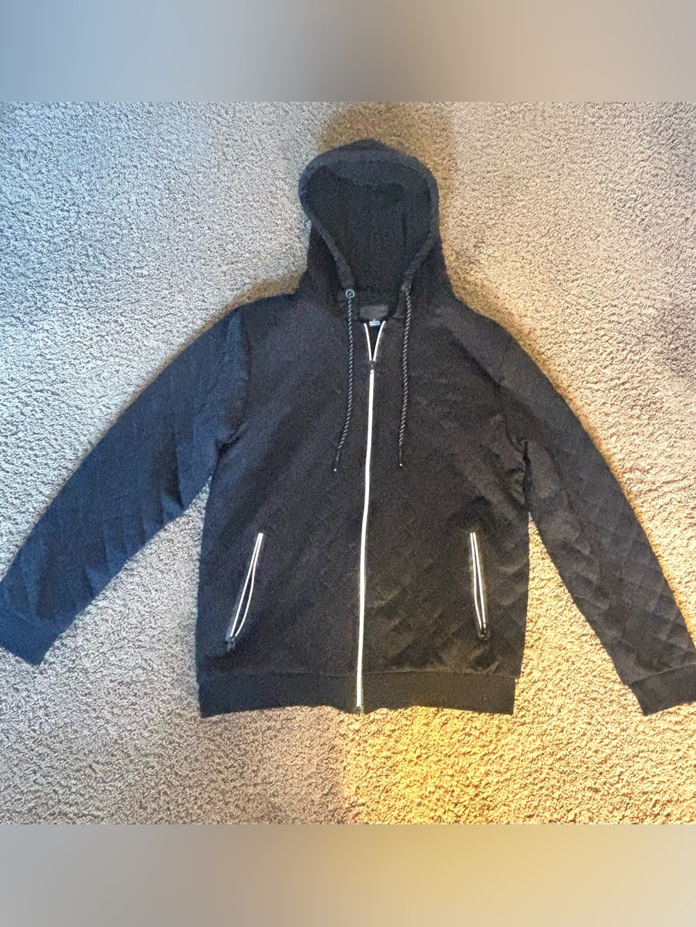 Men's Diamond Quilted Black Zip-Up Fleece Lined Hoodie